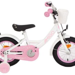 Amigo | Kinderfiets Perfect 12 Inch 21 cm Meisjes Terugtraprem Wit/Roze